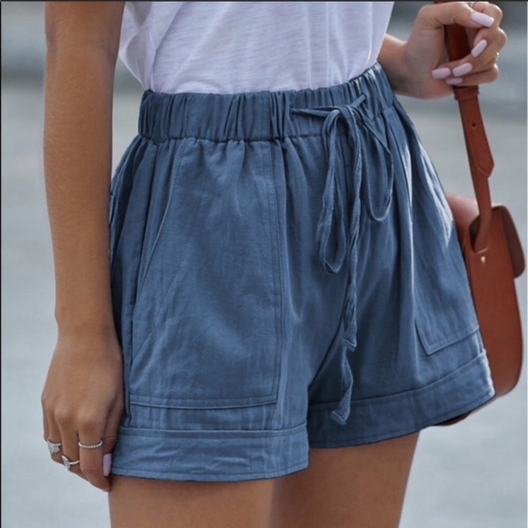 Blue Tencel Shorts w/4 Pockets - Picture 3 of 5